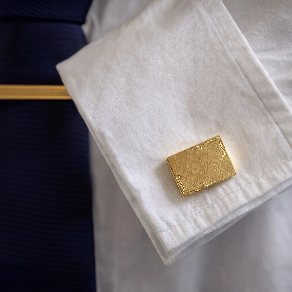 Vintage Karatclad Cufflinks & Tie Bar Set La Mode Simons Gold Mad Men Era